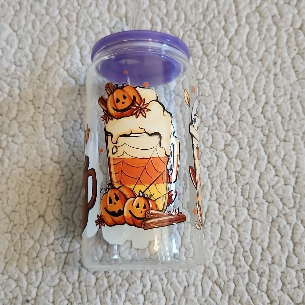 NWOT Halloween Fall Pumpkin Spice Glass Tumbler